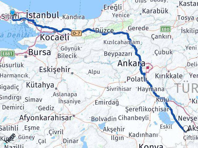 İstanbul Arnavutköy Hadımköy Aksaray Arası Kaç Km - Yol Haritası