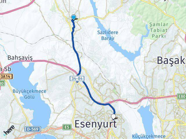 İstanbul Arnavutköy Hadımköy Balıkyolu Esenyurt Arası Kaç Km - Yol Haritası