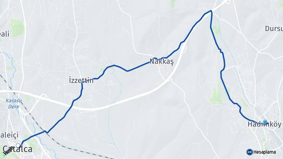 İstanbul Arnavutköy Hadımköy Çatalca Arası Kaç Km - Yol Haritası