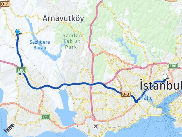 İstanbul Arnavutköy Hadımköy Mecidiyeköy Şişli Arası Kaç Km - Yol Haritası