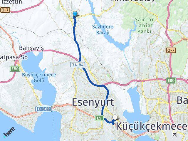 İstanbul Arnavutköy Hadımköy Mustafa Kemalpaşa Avcılar Arası Kaç Km - Yol Haritası