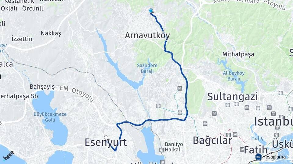 İmrahor Esenyurt Arası Kaç Km - Yol Tarifi