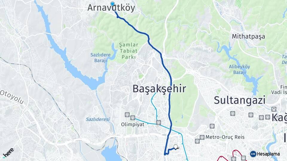 İstanbul Arnavutköy Mahmutbey Bağcılar Arası Kaç Km - Yol Haritası