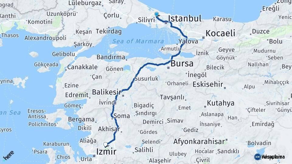 İstanbul Arnavutköy Manisa Arası Kaç Km - Yol Haritası