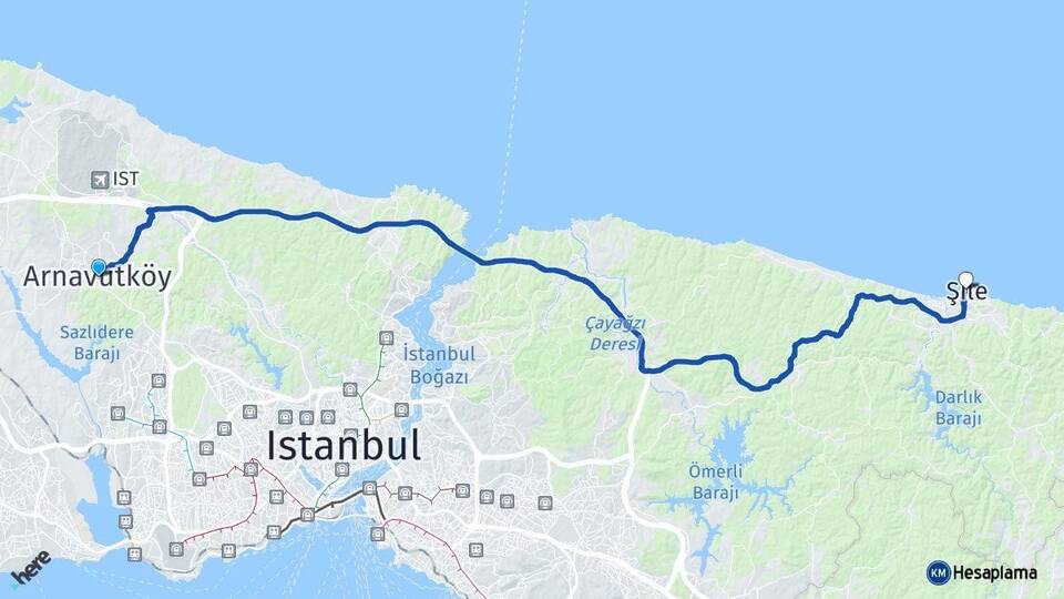 İstanbul Arnavutköy Şile Arası Kaç Km - Yol Haritası