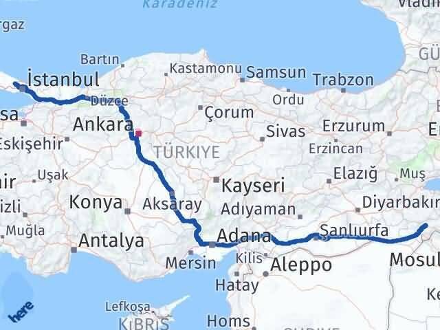 İstanbul Arnavutköy Şırnak Arası Kaç Km - Yol Haritası