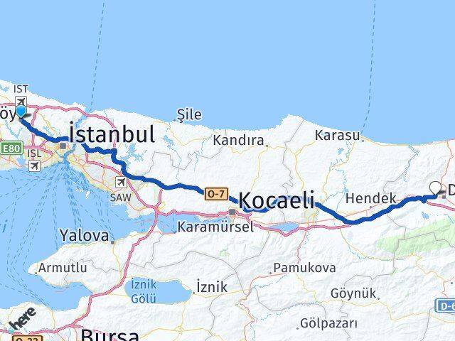 İstanbul Arnavutköy Taşköprü Düzce Arası Kaç Km - Yol Haritası