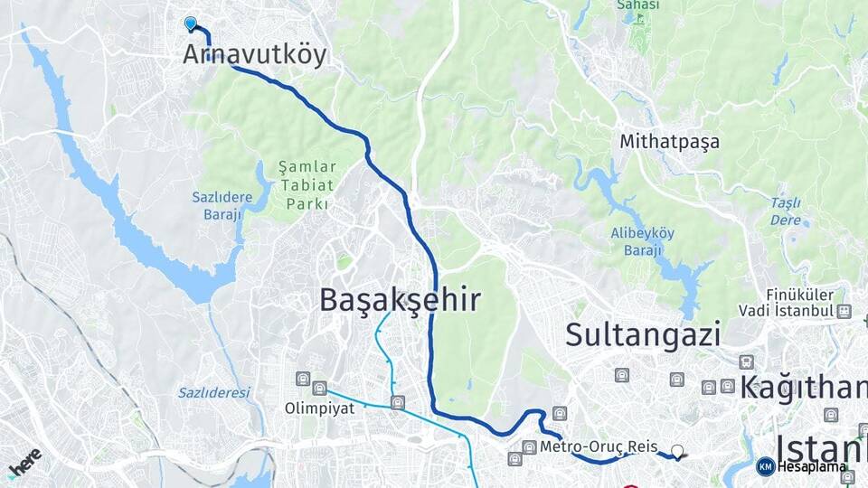 İstanbul Arnavutköy Taşoluk Gaziosmanpaşa Arası Kaç Km - Yol Haritası