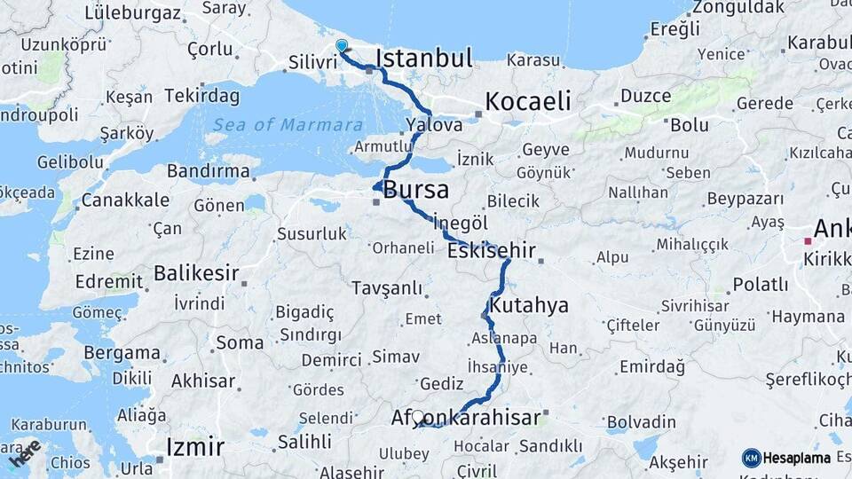 İstanbul Arnavutköy Uşak Arası Kaç Km - Yol Haritası