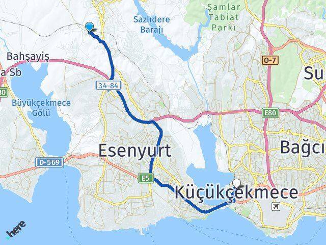 Yeşilbayır Küçükçekmece Arası Kaç Km - Yol Tarifi