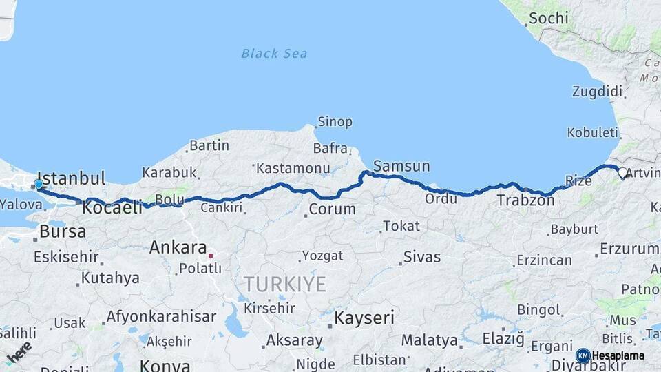 Ataşehir Artvin Arası Kaç Km - Yol Tarifi