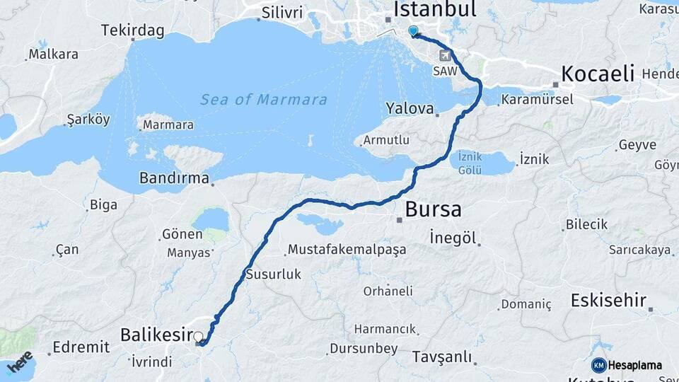 Ataşehir Balıkesir Arası Kaç Km - Yol Tarifi