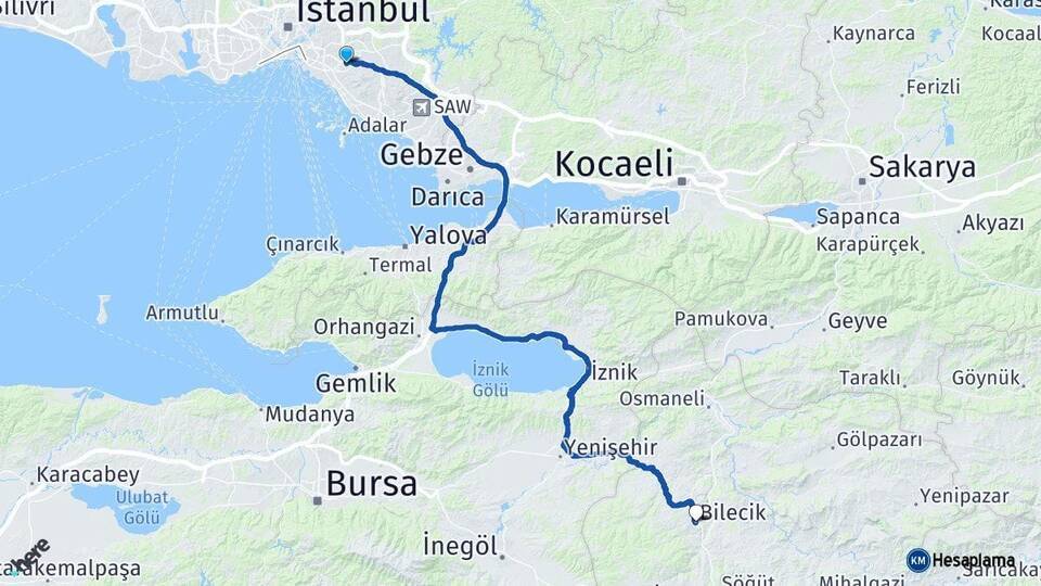 Ataşehir Bilecik Arası Kaç Km - Yol Tarifi