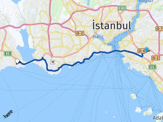 İstanbul Ataşehir Esatpaşa Avcılar Arası Kaç Km - Yol Haritası