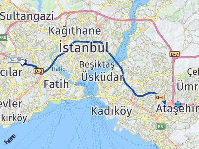 Ataşehir Esenler Otogarı Arası Kaç Km - Yol Tarifi