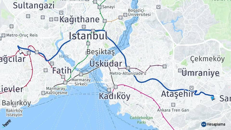İstanbul Ataşehir Ferhatpaşa Esenler Arası Kaç Km - Yol Haritası