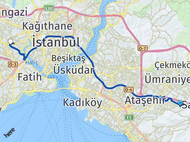 İstanbul Ataşehir Ferhatpaşa Gaziosmanpaşa Arası Kaç Km - Yol Haritası