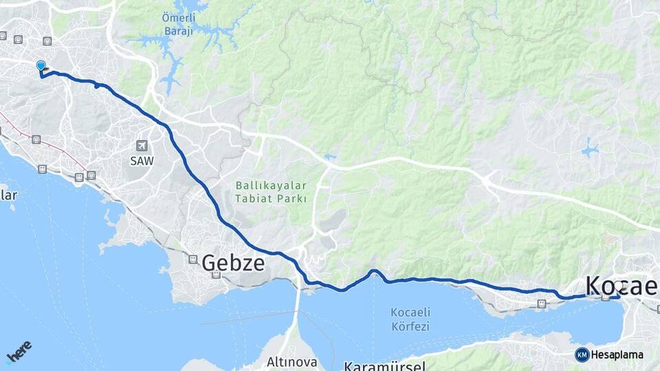 İstanbul Ataşehir Ferhatpaşa İzmit Kocaeli Arası Kaç Km - Yol Haritası