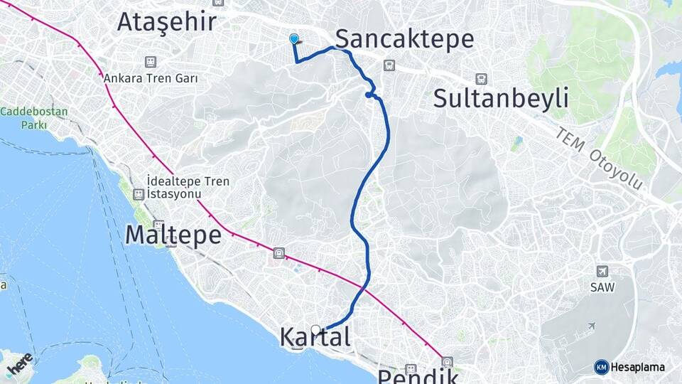 İstanbul Ataşehir Ferhatpaşa Kartal Arası Kaç Km - Yol Haritası