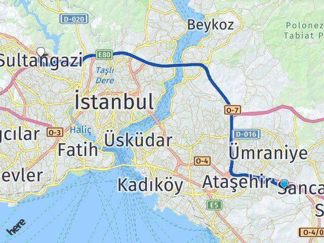 İstanbul Ataşehir Ferhatpaşa Sultangazi Arası Kaç Km - Yol Haritası