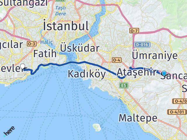 İstanbul Ataşehir Ferhatpaşa Zeytinburnu Arası Kaç Km - Yol Haritası