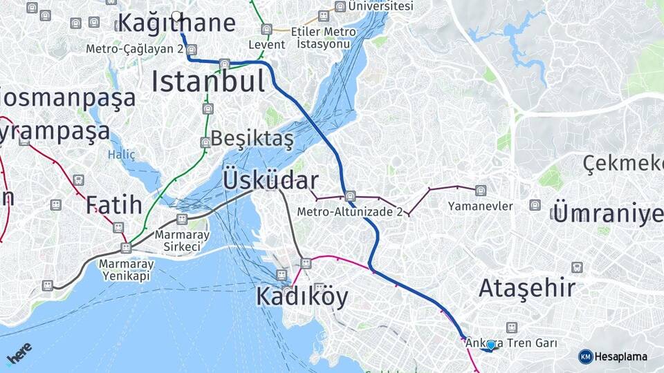 İstanbul Ataşehir İçerenköy Kağıthane Arası Kaç Km - Yol Haritası