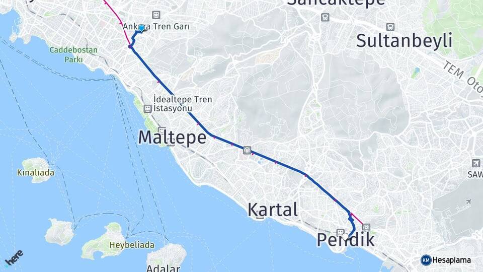 İstanbul Ataşehir İçerenköy Pendik Arası Kaç Km - Yol Haritası