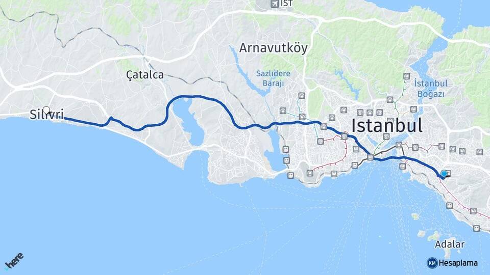 İstanbul Ataşehir İçerenköy Silivri Arası Kaç Km - Yol Haritası