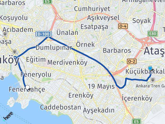 Küçükbakkalköy Fenerbahçe Arası Kaç Km - Yol Tarifi