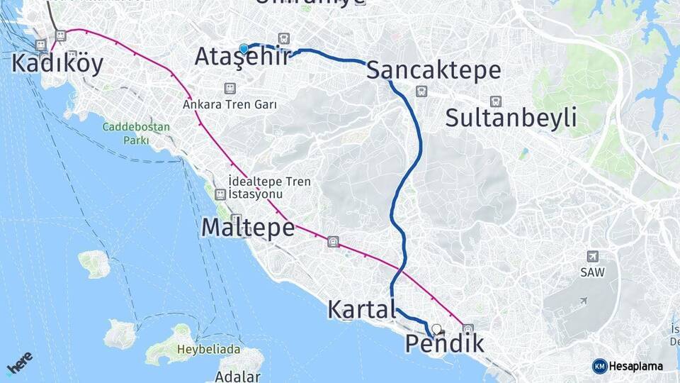 Ataşehir Pendik Tren İstasyonu Arası Kaç Km - Yol Tarifi