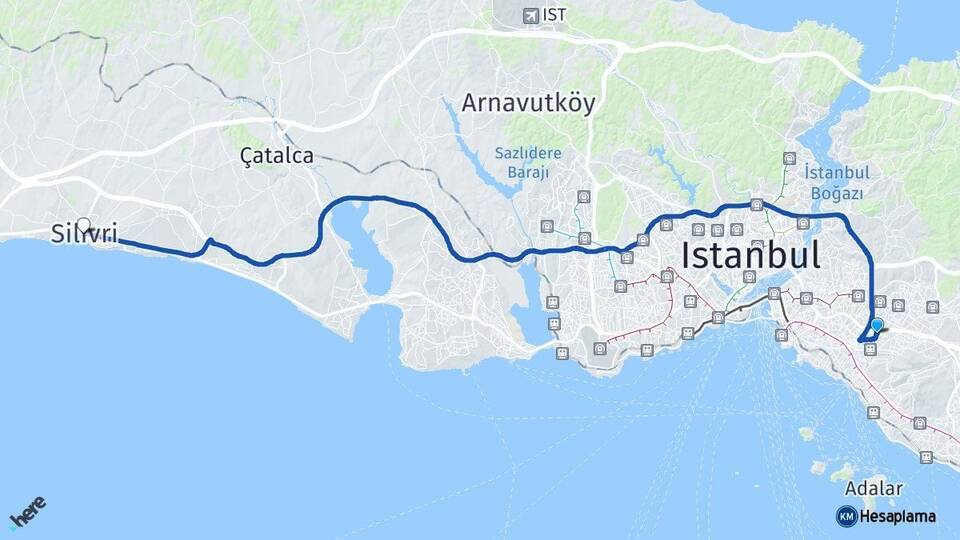 İstanbul Ataşehir Silivri Arası Kaç Km - Yol Haritası
