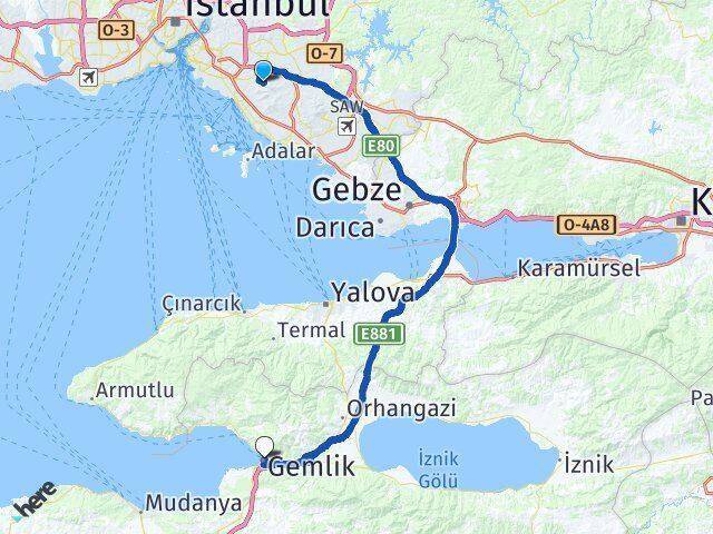 Yeditepe Üniversitesi Gemlik Arası Kaç Km - Yol Tarifi