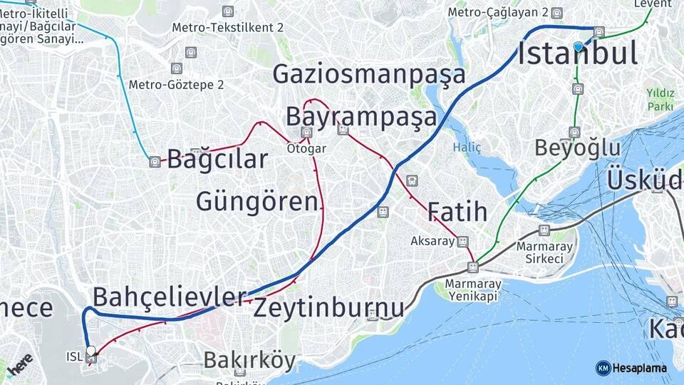 İstanbul Atatürk Havalimanı Arası Kaç Km - Yol Haritası