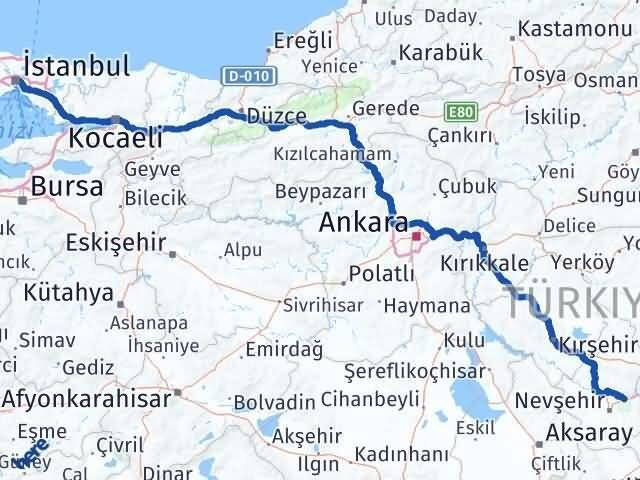 İstanbul Avanos Nevşehir Arası Kaç Km - Yol Haritası