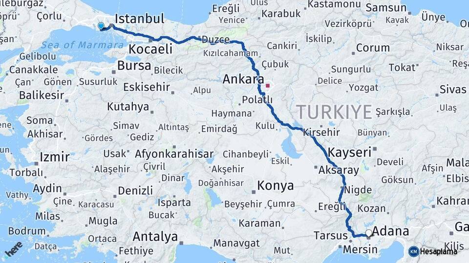 İstanbul Avcılar Adana Arası Kaç Km - Yol Haritası