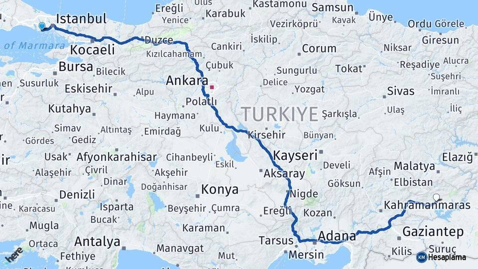 İstanbul Avcılar Adıyaman Arası Kaç Km - Yol Haritası
