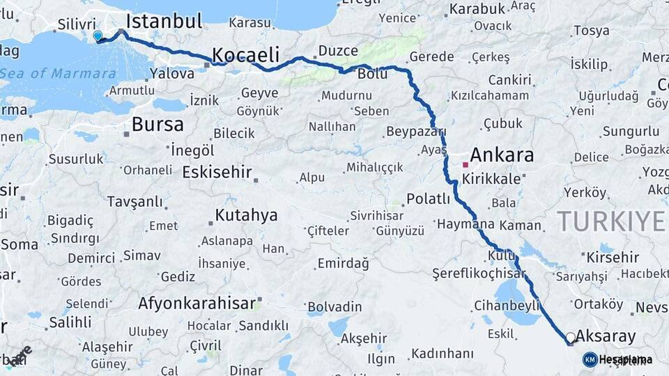 İstanbul Avcılar Aksaray Arası Kaç Km - Yol Haritası