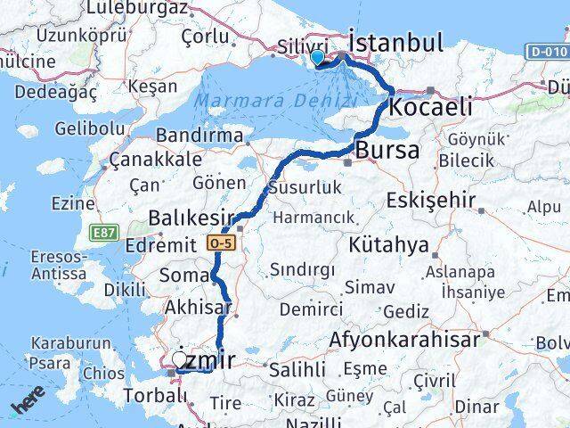 İstanbul Avcılar Ambarlı Bornova İzmir Arası Kaç Km - Yol Haritası