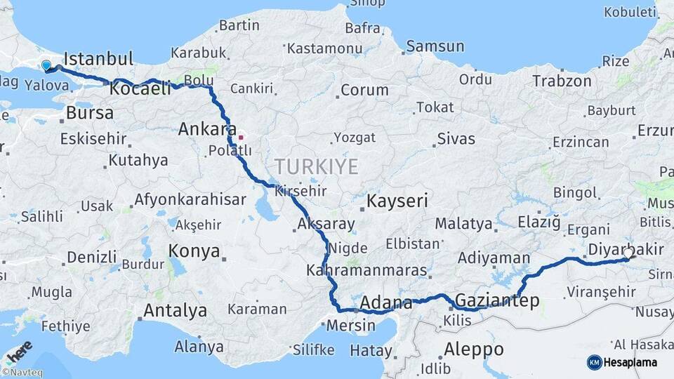 İstanbul Avcılar Batman Arası Kaç Km - Yol Haritası