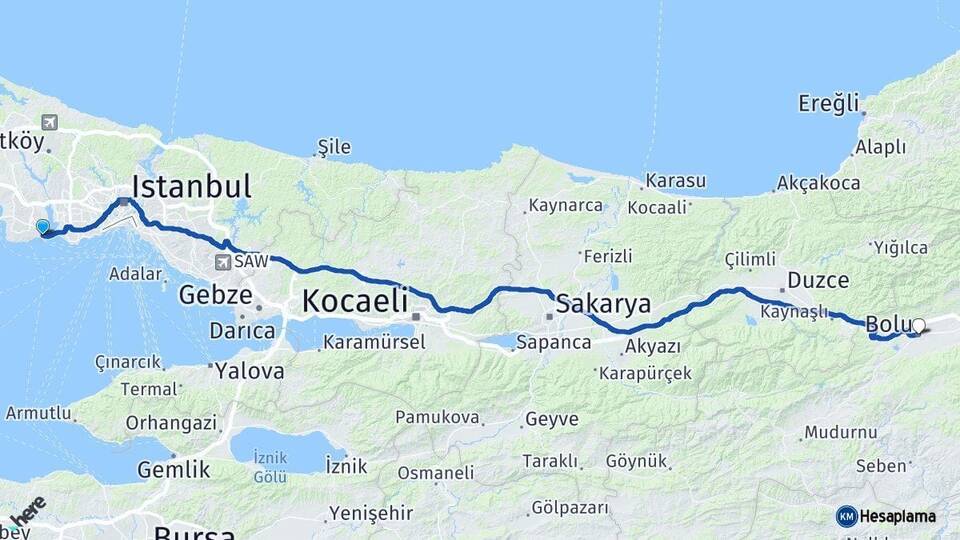 İstanbul Avcılar Bolu Arası Kaç Km - Yol Haritası