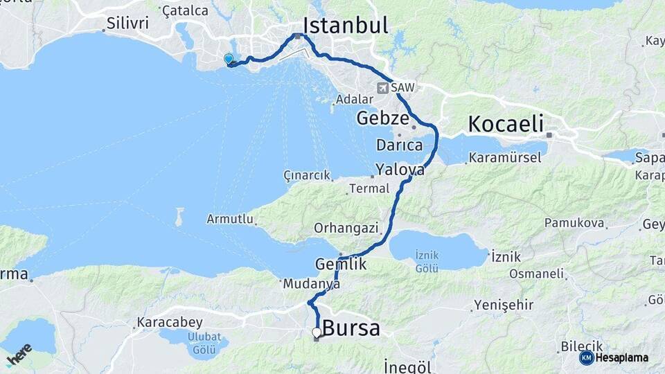 İstanbul Avcılar Bursa Arası Kaç Km - Yol Haritası