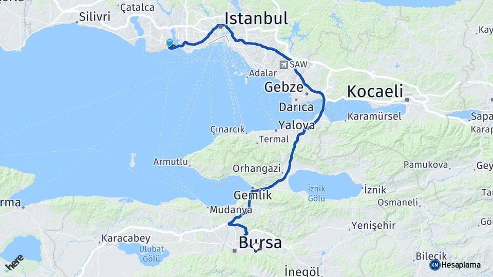 İstanbul Avcılar Cumalıkızık Yıldırım Bursa Arası Kaç Km - Yol Haritası