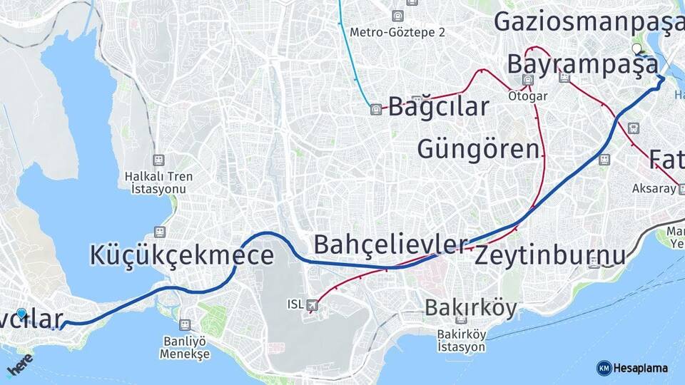 İstanbul Avcılar Eyüpsultan Arası Kaç Km - Yol Haritası