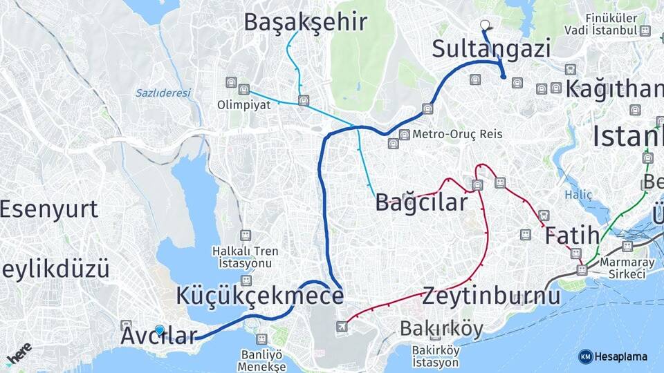 İstanbul Avcılar Gazi Sultangazi Arası Kaç Km - Yol Haritası