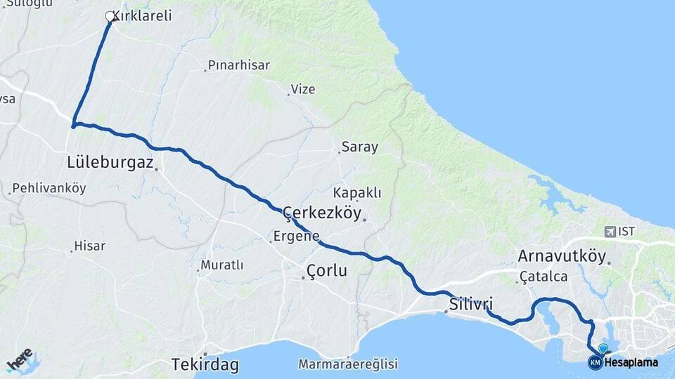 İstanbul Avcılar Kırklareli Arası Kaç Km - Yol Haritası