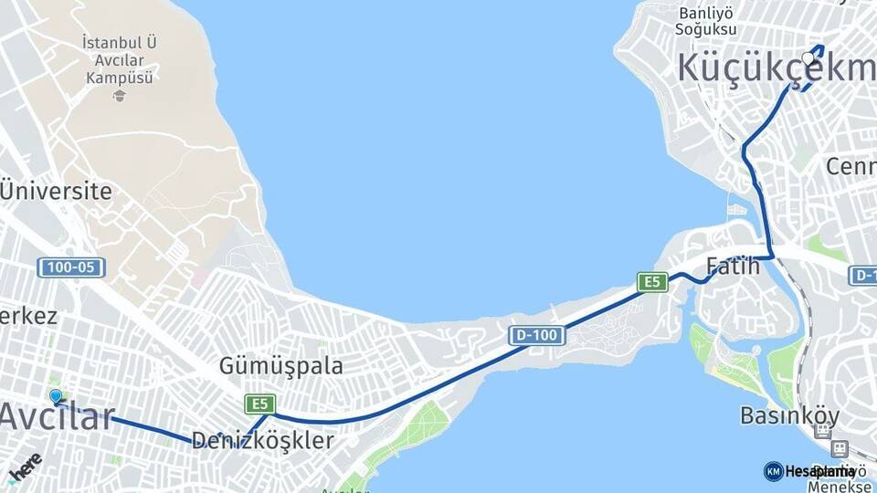 İstanbul Avcılar Küçükçekmece Arası Kaç Km - Yol Haritası