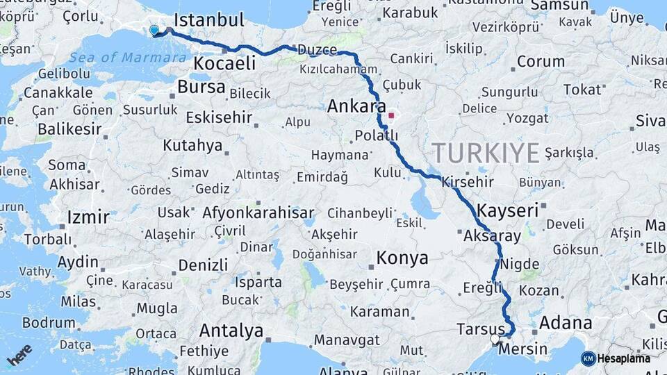 İstanbul Avcılar Mersin Arası Kaç Km - Yol Haritası