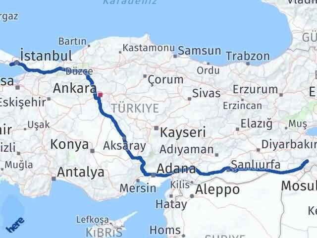 İstanbul Avcılar Şırnak Arası Kaç Km - Yol Haritası