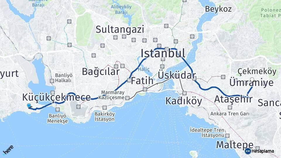 İstanbul Avcılar Ümraniye Arası Kaç Km - Yol Haritası