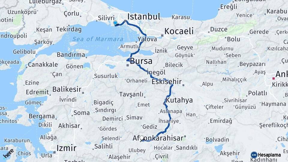İstanbul Avcılar Uşak Arası Kaç Km - Yol Haritası